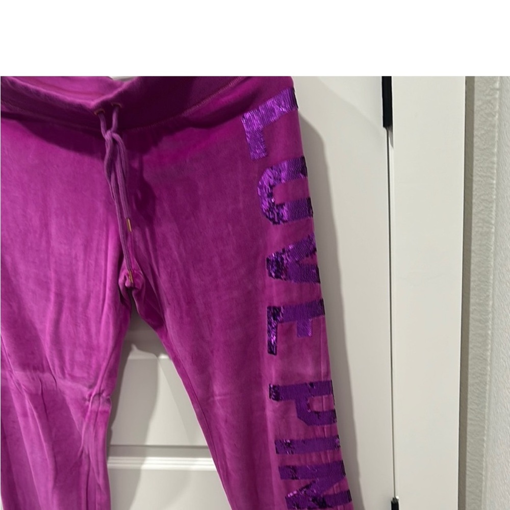 L Vintage VS PINK Pink Velour Sequin Hoodie and Pants Set - Picture 4 of 5